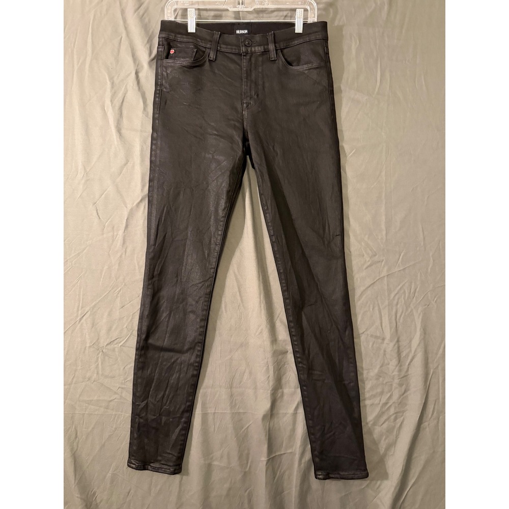 Hudson Natalie Pandora Black Coated Skinny Jeans Mens Size 29 Waxed Denim